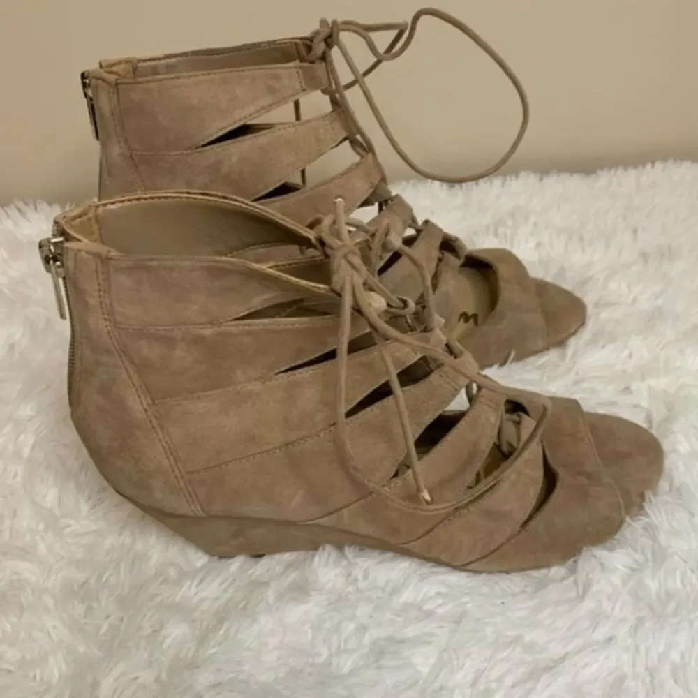 SAM EDELMAN Womens Oatmeal Beige Santina Wedge Heeled Gladiator Sandal 8 M‎